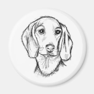 Íman esboço desenhado à mão de cachorro dachshund preto