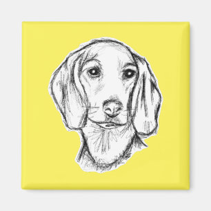 Íman esboço desenhado à mão de cachorro dachshund preto