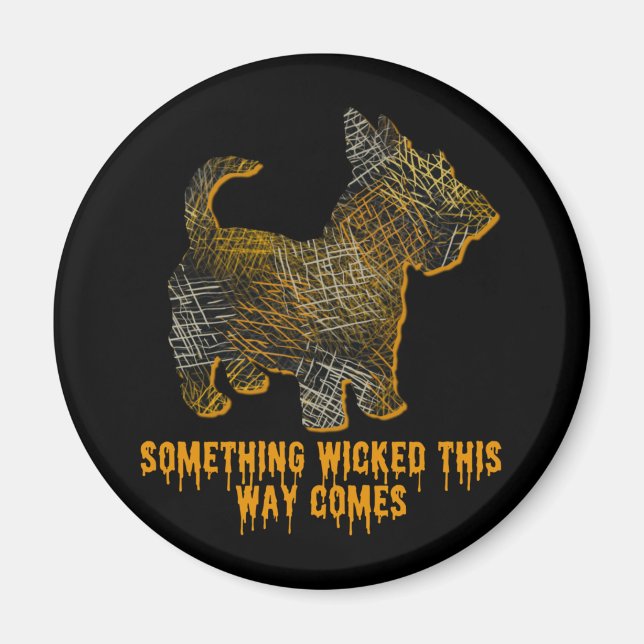 Íman Escocês Terrier Dog Silhoueen Diversão Halloween (Frente)