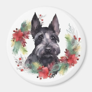 Íman Escócia Terrier Christmas Wreath Festivo Pup