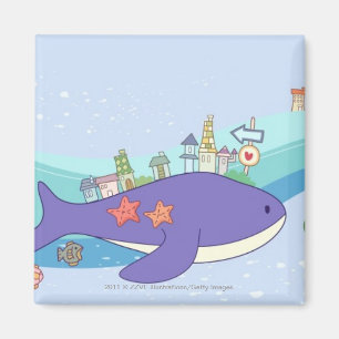 Íman Escola dos peixes que nadam na cidade subaquática