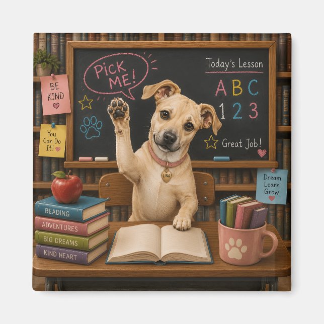 Íman Escolha Me! Cachorro Cute da Escola Levanta Pata (Frente)