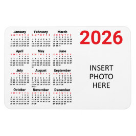 Íman Escolha suas próprias cores 2026 Calendário Foto Í