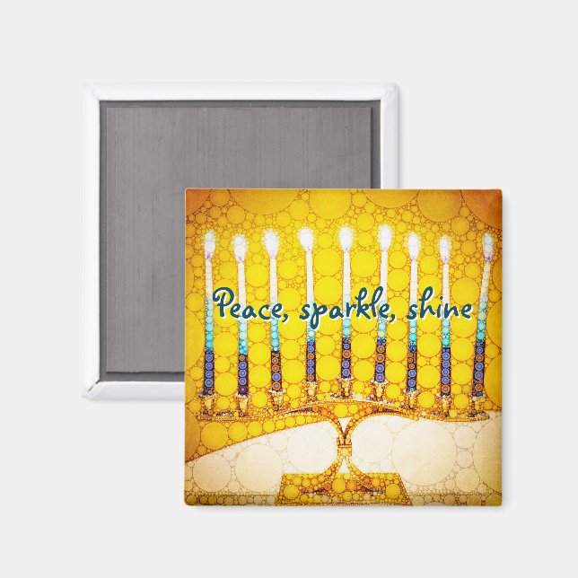 Íman Escuro Amarelo da Paz Shine Script Hanukkah Menora (Front/Back)