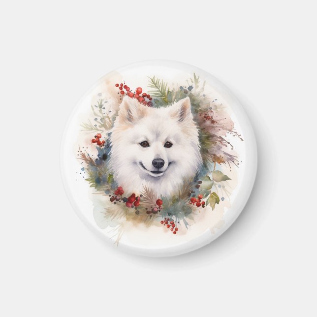 Íman Eskimo Natal Americano Wreath Festivo Pup (Frente)