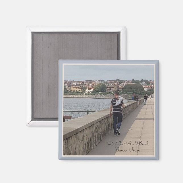 Íman Espanha Bilbao | Turístico Caminhando Pelo Porto d (Front/Back)