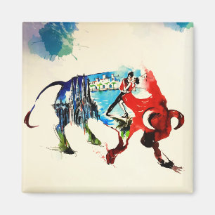 Íman Espanha Bull Viagens vintage Love Watercolor
