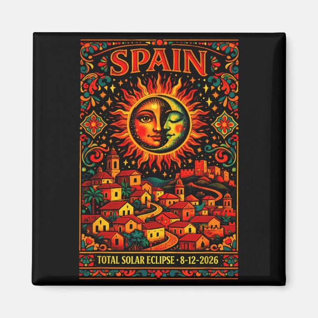Íman Espanha Eclipse Total Totalidade Solar 2026 Arte F (Frente)