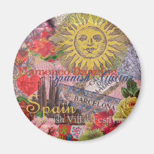 Íman Espanha Vintage Sol Viagem Colagem Retro Europa