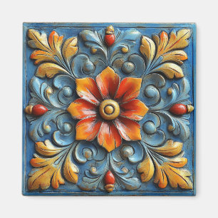 Íman Espanhol mexicano Floral Orange e Blue