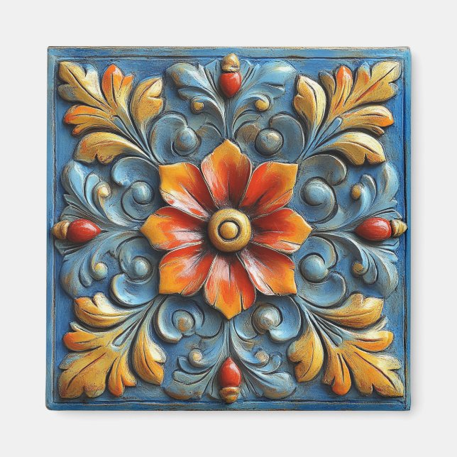 Íman Espanhol mexicano Floral Orange e Blue (Frente)