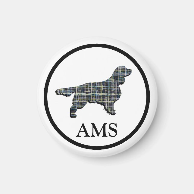 Íman Espanhol Springer Cute Pet Dog Silhoule Y&B Grid (Frente)