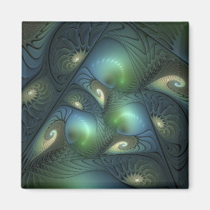 Íman Espirais Teal Beige Verde Abstrato Fractal