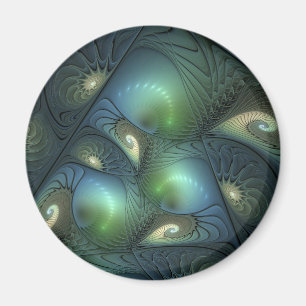 Íman Espirais Teal Beige Verde Abstrato Fractal