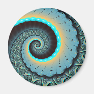 Íman Espiral de Arte Fractal Laranja abstrato azul Turq