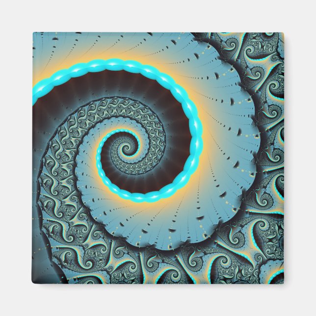 Íman Espiral de Arte Fractal Laranja abstrato azul Turq (Frente)