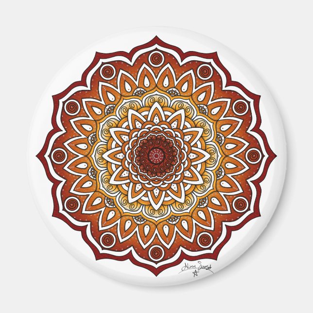 Íman Espiral Laranja e Castanho e Mandala Floral (Frente)