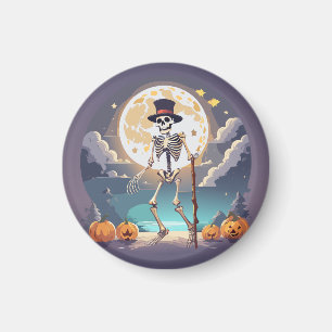 Íman Esqueleto Dançando Sob a Lua no Halloween