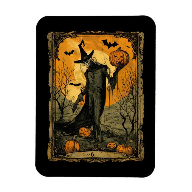 Íman Esqueleto de Halloween com placa de Tarot de Pumpk (Vertical)