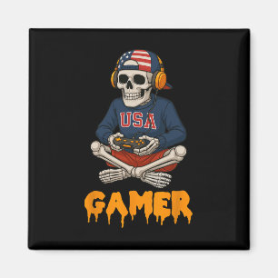 Íman Esqueleto de Halloween Patriótico Gamer Funny Skel