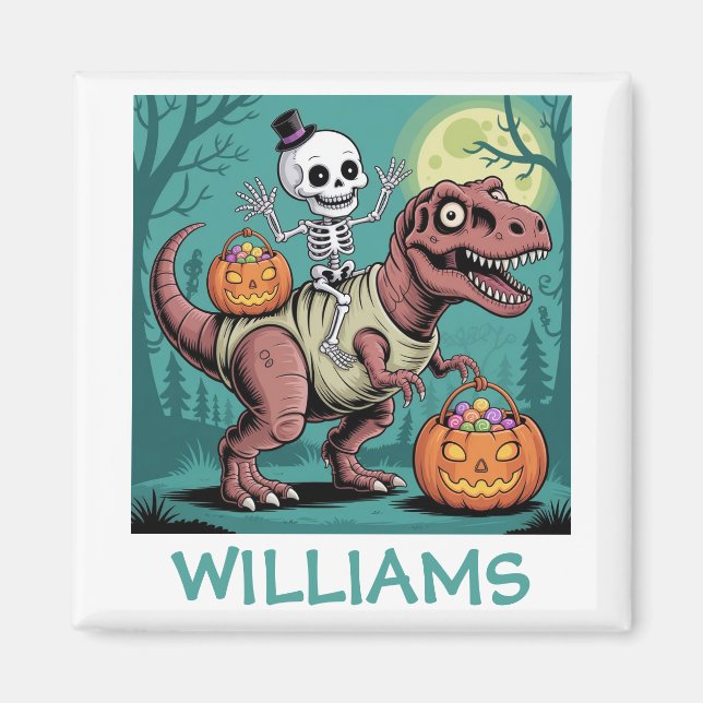 Íman Esqueleto de Halloween Personalizado Andando de Di (Frente)