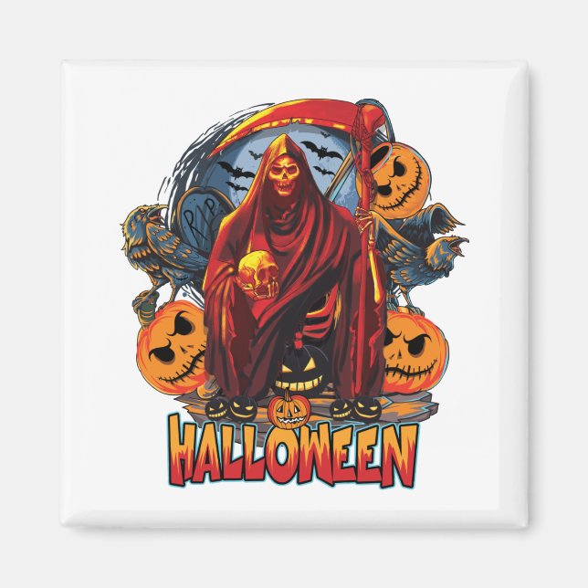 Íman Esqueleto de Mau de Halloween, Abóbora (Frente)
