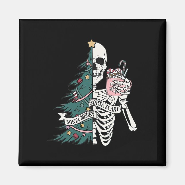 Íman Esqueleto de Natal Engraçado Meio Alegre Meio Assu (Frente)
