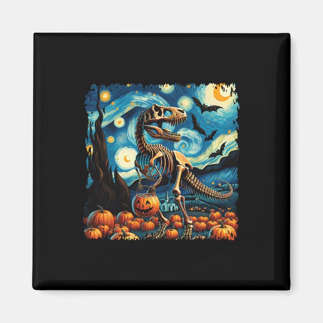 Íman Esqueleto de T-rex Halloween Van Gogh Noite Estrel (Frente)