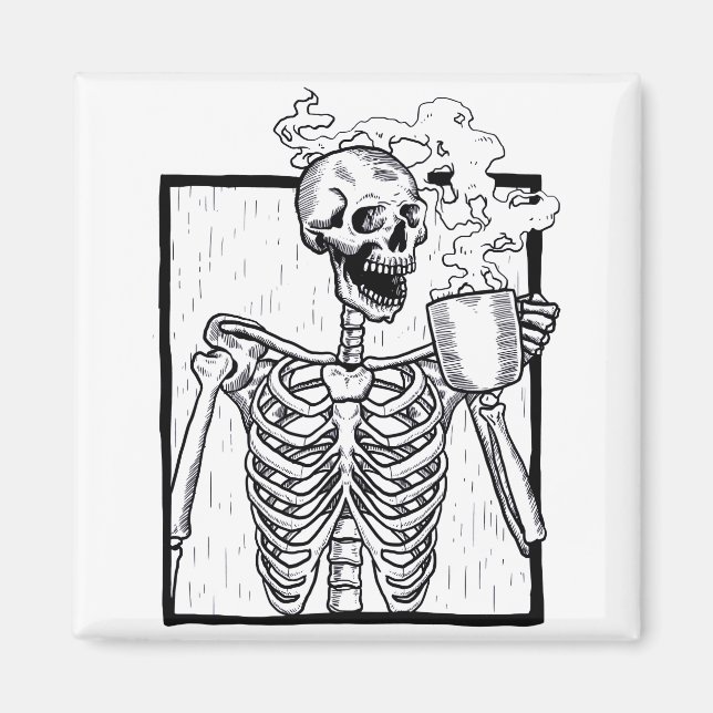 Íman esqueleto do bebendo de café halloween (Frente)
