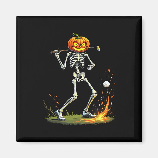 Íman Esqueleto Golfe Funny Halloween Abóbora Golfe Golf (Frente)