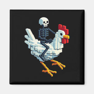 Íman Esqueleto Montando Frango Estilo Bloco Pixel Art G