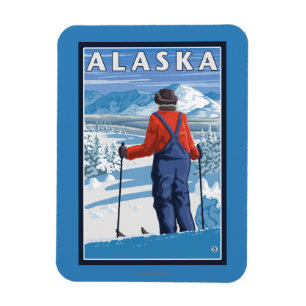 Íman Esqui no poster das viagens vintage de Alaska