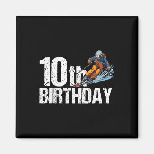 Íman Esquiador Aniversário de 10 anos Menino Menina Esq