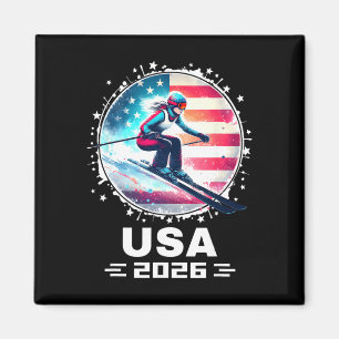 Íman Esquiadora Equipe Esqui EUA 2026 Esqui Bandeira Am