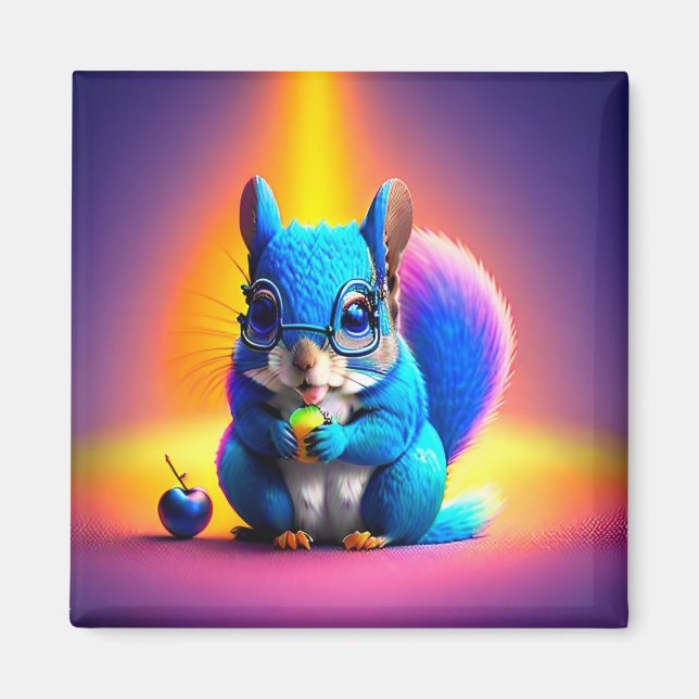 Íman Esquilo Azul Comendo Uma Fruta (Frente)
