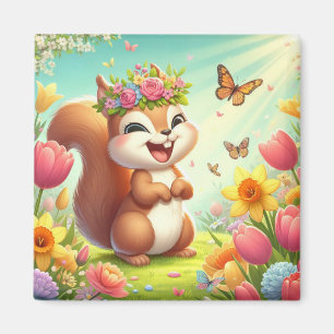 Íman Esquilo de primavera feliz e bonito