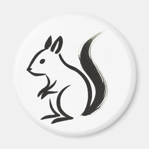 Íman Esquilo Minimalista - Pincel de Tinta Animal no Ma