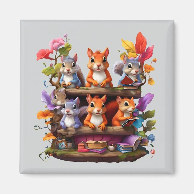 Íman Esquilos Em Uma Estante De Madeira (Frente)