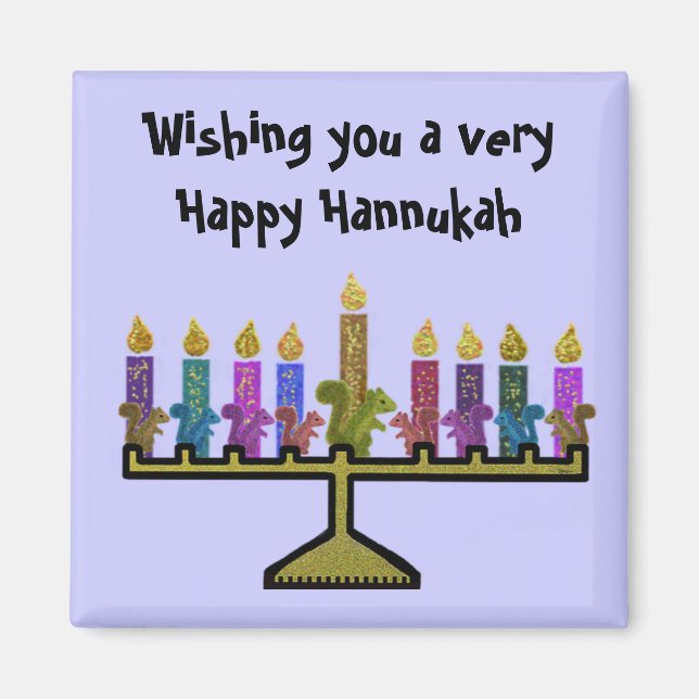 Íman Esquilos Hannukah Menorah Magnet (Frente)