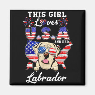 Íman Essa Garota Ama EUA e Cachorro 4 de Julho Labrador