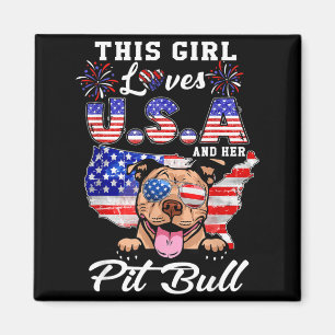 Íman Essa Garota Ama EUA e Cachorro 4 de Julho Pit Bull