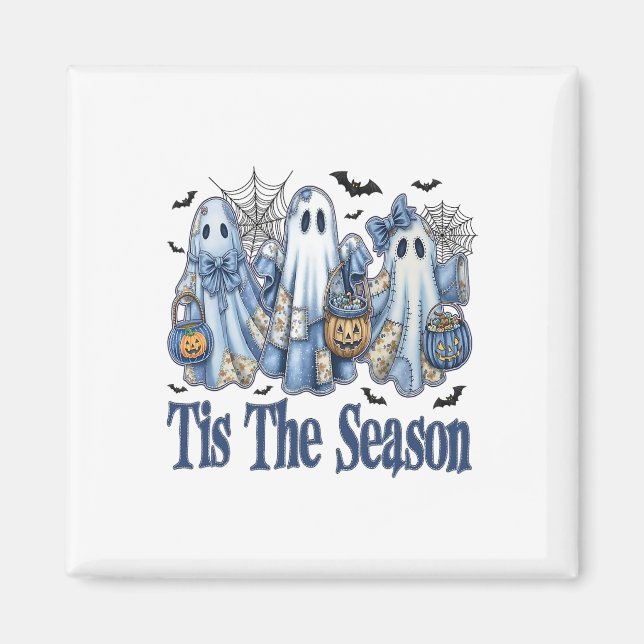 Íman Esta É A Época Blue Patchwork Ghost Pumpkin Spooky (Frente)