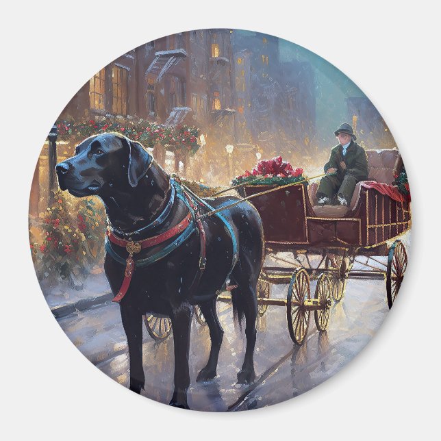 Íman Estação Festiva de Natal Black Labrador (Frente)