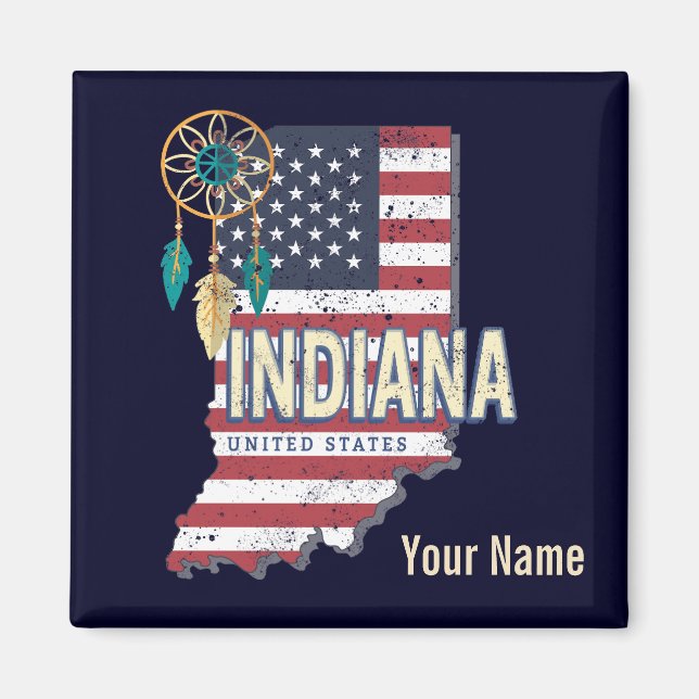 Íman Estado de Indiana Estados Unidos - Retro Map Vinta (Frente)