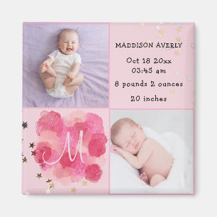 Íman Estatísticas de Nascimento de Bebê Menina Monogram