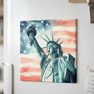 Íman Estátua da Liberdade em aquarela com bandeira amer