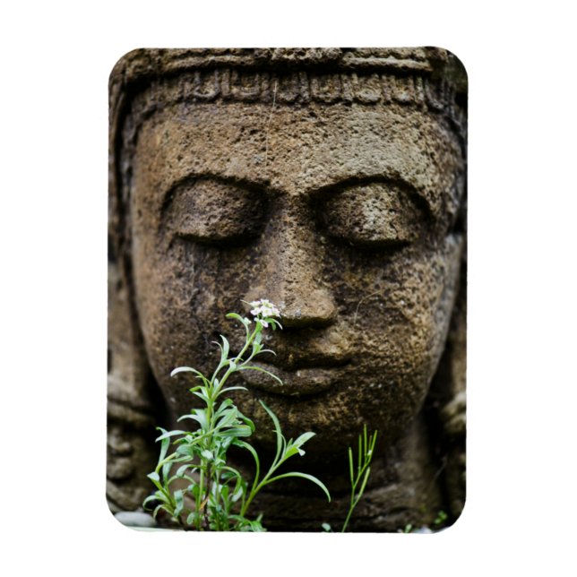 Íman Estátua de jardim de pedra com flor (Vertical)