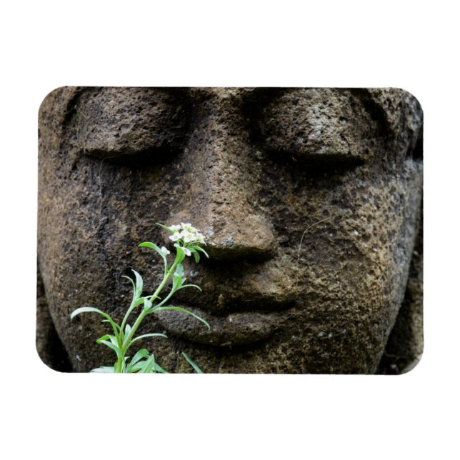 Íman Estátua de jardim de pedra com flor (Horizontal)