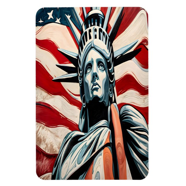 Íman Estátua Moderna da Liberdade com Arte de Bandeira  (Vertical)
