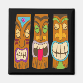 Íman Estatuetas Tiki Felizes, Preto Engraçado